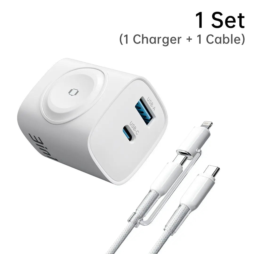 2 Pack 3-In-1 Charger Block Compatible with Apple Watch, Built-In Watch Charger, USB-C USB-A Wall Charger for Iphone, Airpods, Traveling Gadgets