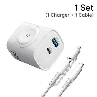 2 Pack 3-In-1 Charger Block Compatible with Apple Watch, Built-In Watch Charger, USB-C USB-A Wall Charger for Iphone, Airpods, Traveling Gadgets