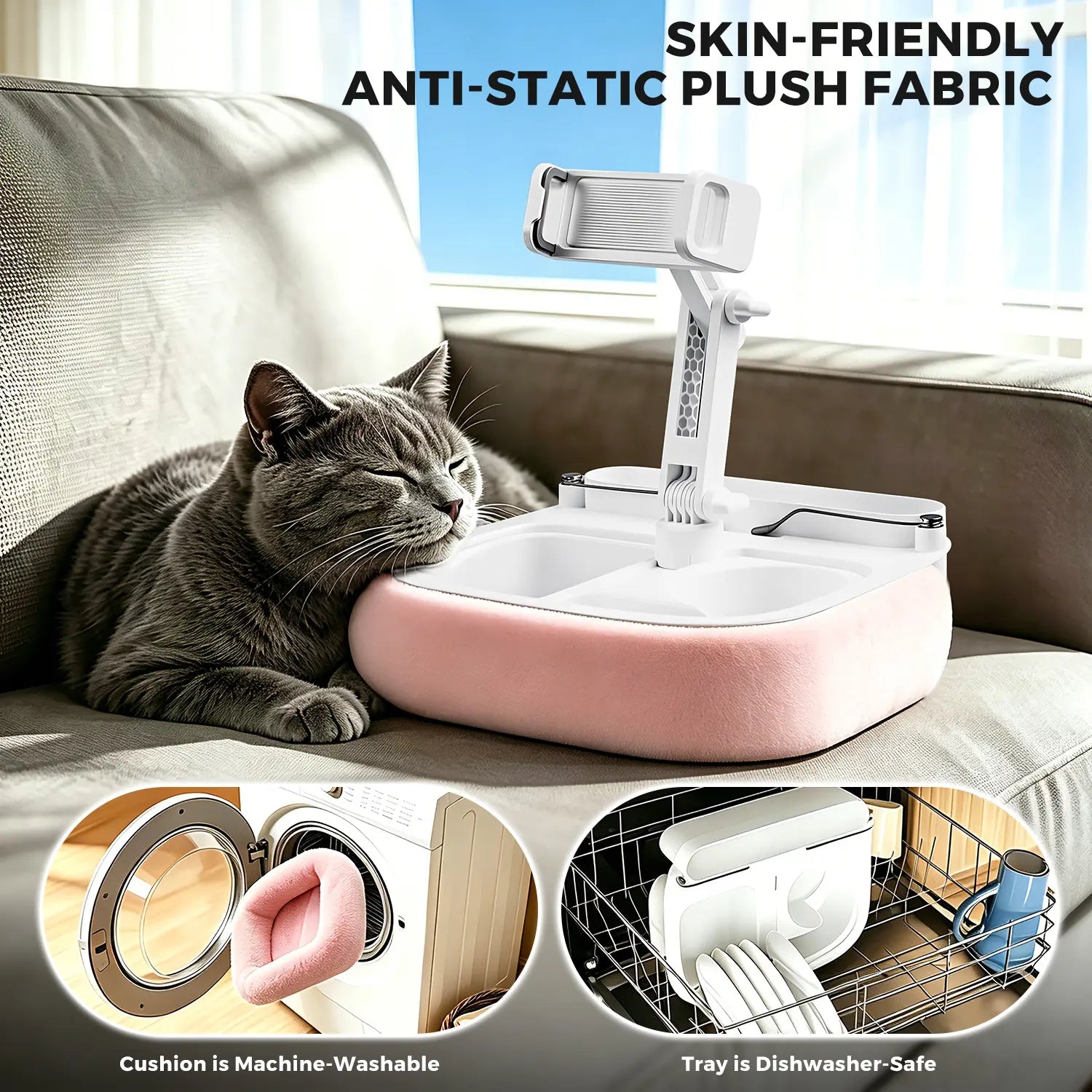 Esamcore Adjustable Tablet Pillow Stand with Snack Tray - Compatible with 4.7-14.6" Devices for Hands-Free Viewing on Bed, Couch, or Floor - Soft, Machine Washable Cover