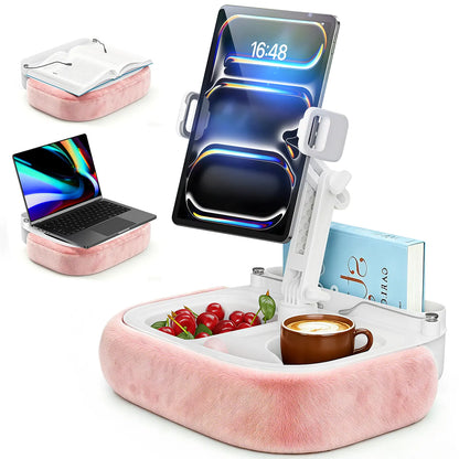 Esamcore Adjustable Tablet Pillow Stand with Snack Tray - Compatible with 4.7-14.6" Devices for Hands-Free Viewing on Bed, Couch, or Floor - Soft, Machine Washable Cover