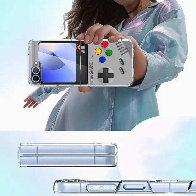 Retro Portable Vibrating Phone Case, Suitable for Samsung and Motorola Razr ZFLIP3/ZFLIP4/ZFLIP5/ZFLIP6/ZFLIP7/ZFOLD3/ZFOLD4/ZFOLD5/ZFOLD6/ZFOLD7 Phones. It Has Shock Protection Function. the Design Is Cute, Featuring 3D Curved Edges and Abstract Heart