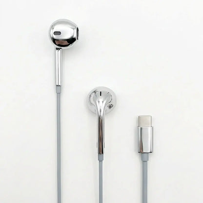 Chrome-Finished Wired Earbuds - Functional Types: USB-C, Lightning, 3.5mm, Trendy Y2K Design