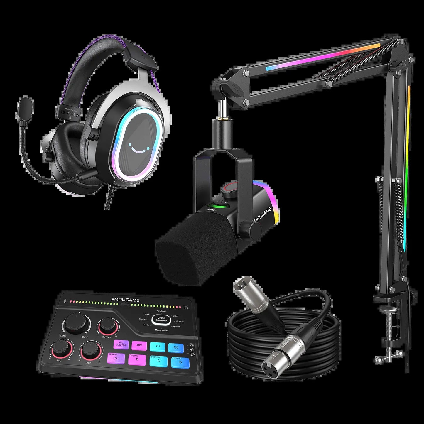 FIFINE Streaming & Gaming Ultimate Bundle Kit Am8Prot Microphone Kit + SC8 Audio Mixer + H13 Headset