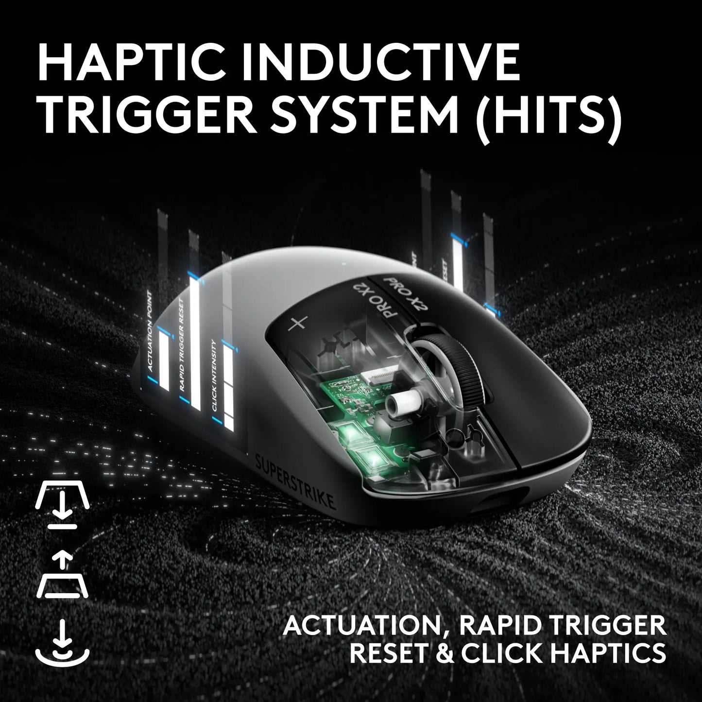 Logitech PRO X2 SUPERSTRIKE LIGHTSPEED Wireless Gaming Mouse, Ultra-Fast Performance, Ultra Lightweight (61 G), Customizable Click Haptics, USB-C Charging, for Pc/Mac/Laptop