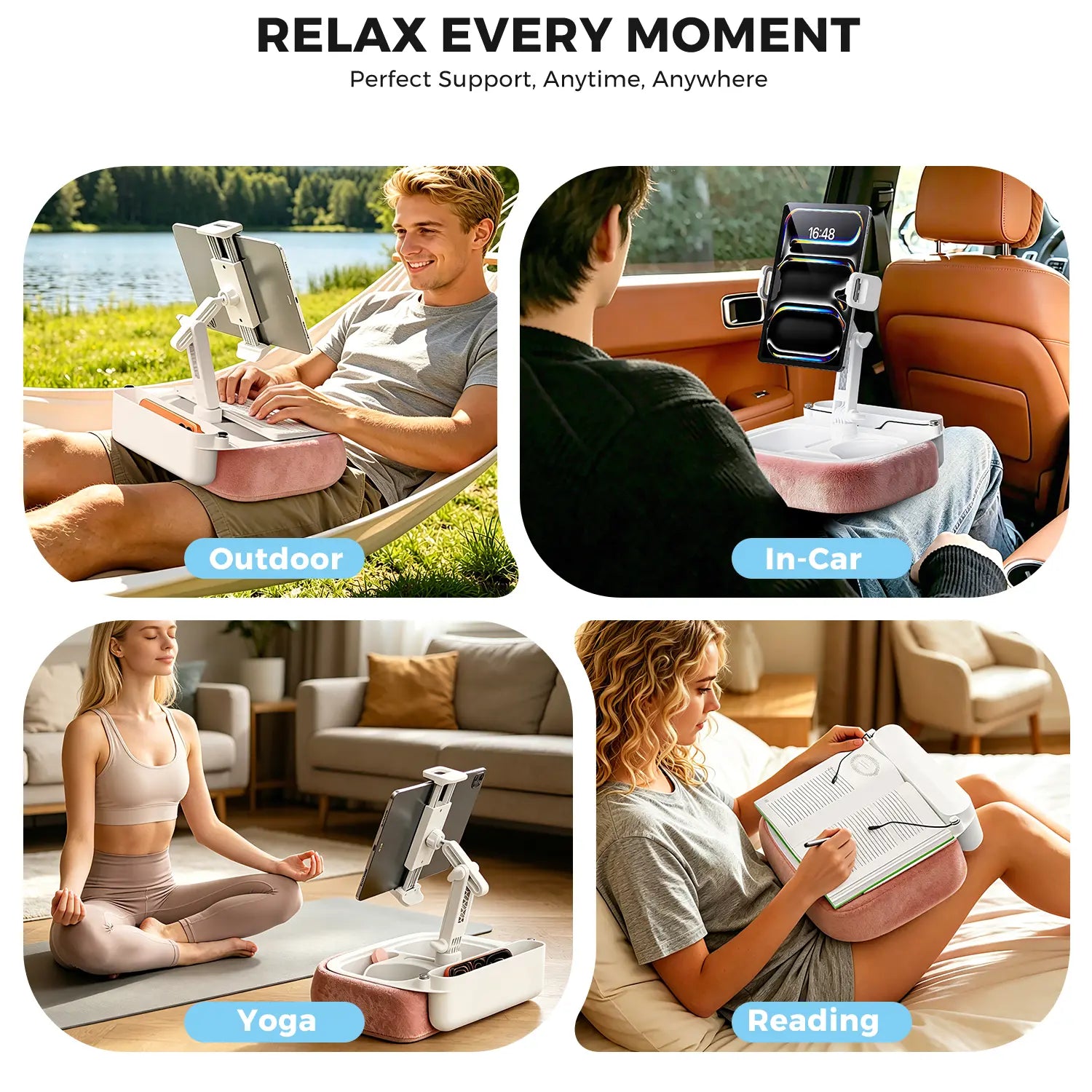 Esamcore Adjustable Tablet Pillow Stand with Snack Tray - Compatible with 4.7-14.6" Devices for Hands-Free Viewing on Bed, Couch, or Floor - Soft, Machine Washable Cover