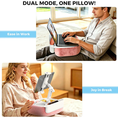 Esamcore Adjustable Tablet Pillow Stand with Snack Tray - Compatible with 4.7-14.6" Devices for Hands-Free Viewing on Bed, Couch, or Floor - Soft, Machine Washable Cover